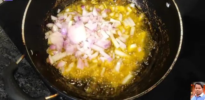 Add chopped onions and fry until golden brown (3-4 minutes).