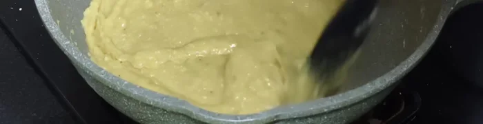 Cook on low heat, stirring constantly, until the mixture thickens and releases from the sides of the pan.