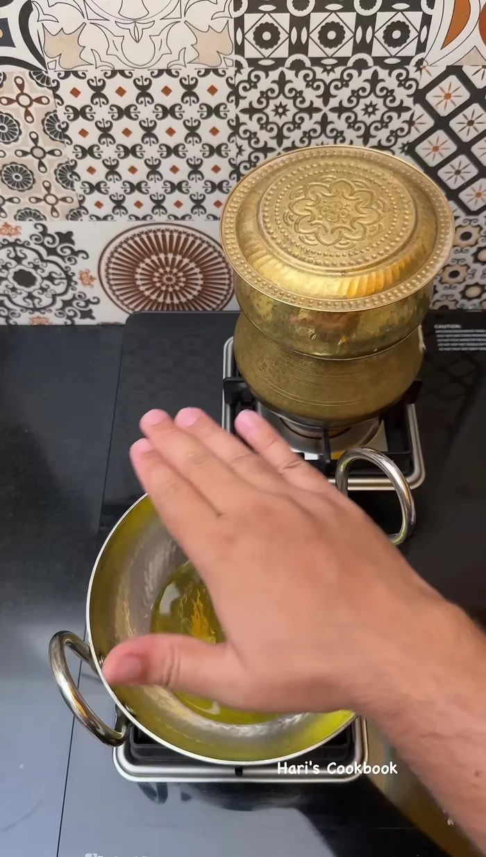 For the dressing: Heat half a can of lentil oil, add mustard seeds until they sizzle. Add chopped red chilies and fry until browned.